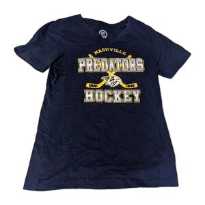 NHL Nashville Predators Juniors Girls Shirt V-Neck Logo Navy Size Large‎ 10/12